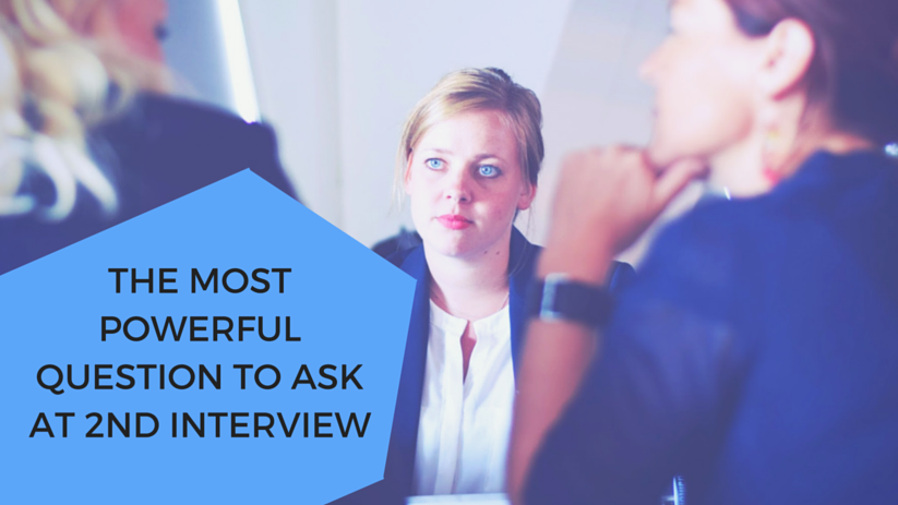 Woman at 2nd interview asking interview questions to two employers