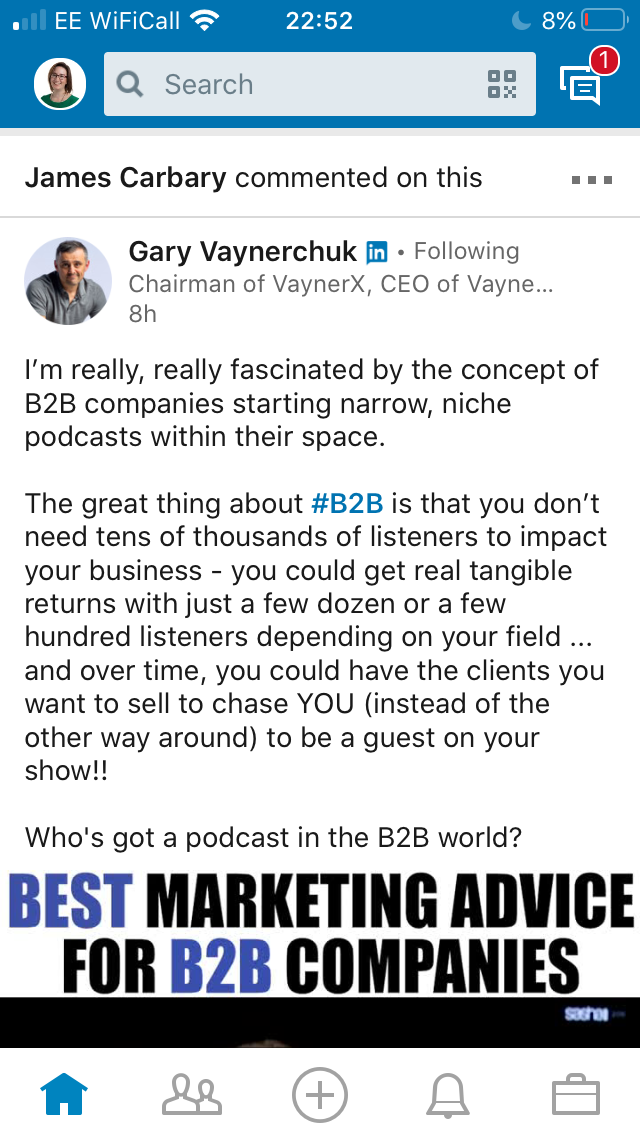 Gary Vaynerchuk social post on podcasts