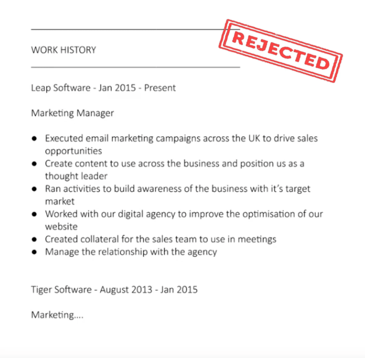image of a rejected CV